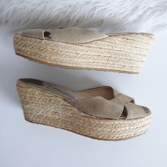 Jimmy Choo Tan Sparkly Gold Espadrille Platform Sandals - Picture 4 of 16